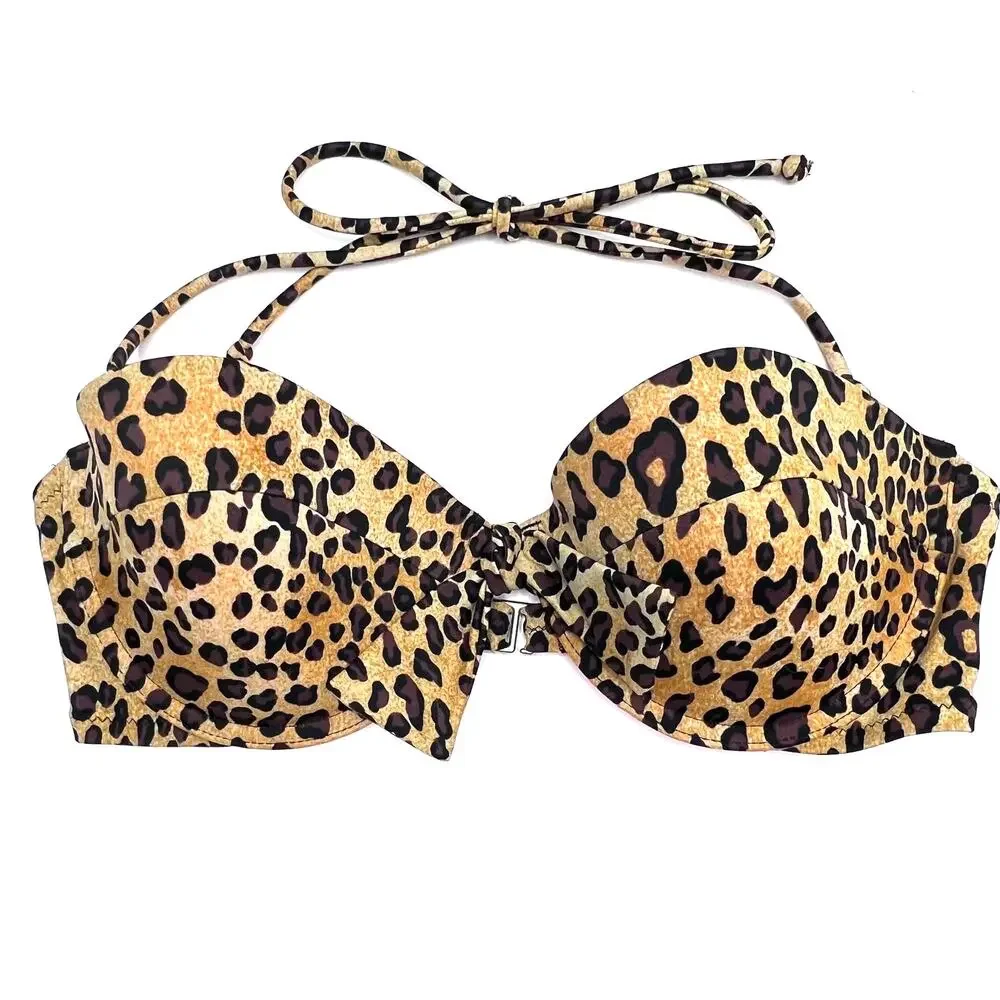 Victoria's Secret Swim Size 34C Cheetah Print Halter Bikini Top